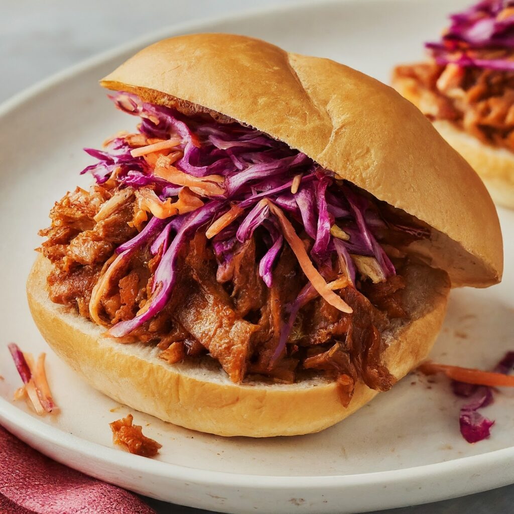 Vegan jackfruit pulled pork sandwich