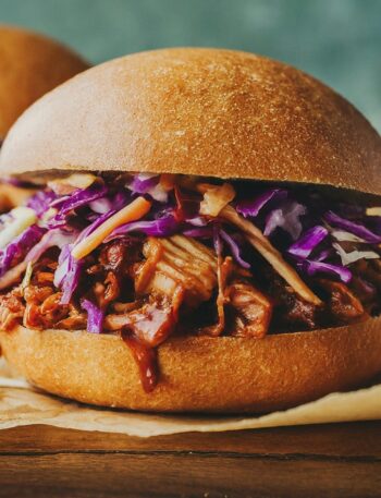 Vegan jackfruit pulled pork sandwich