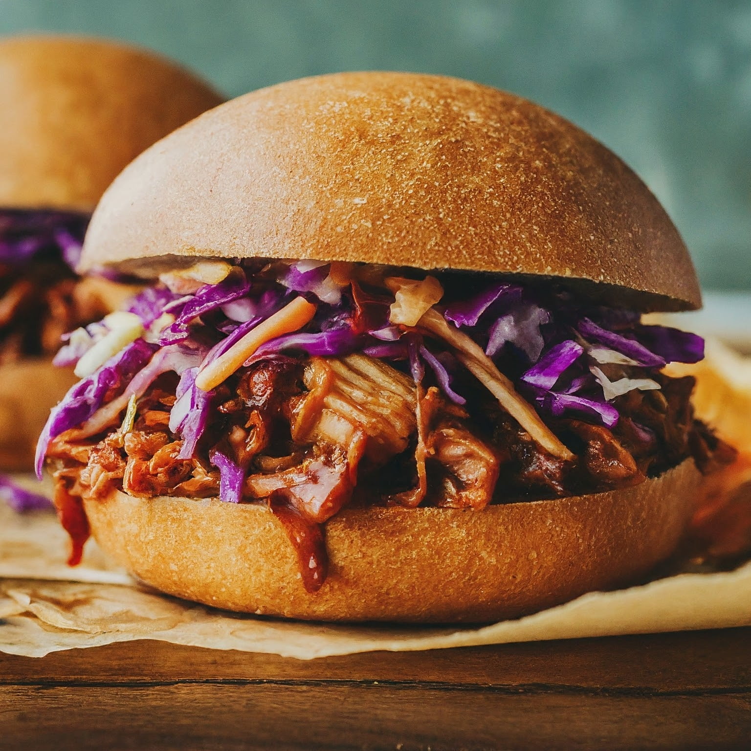 Vegan jackfruit pulled pork sandwich